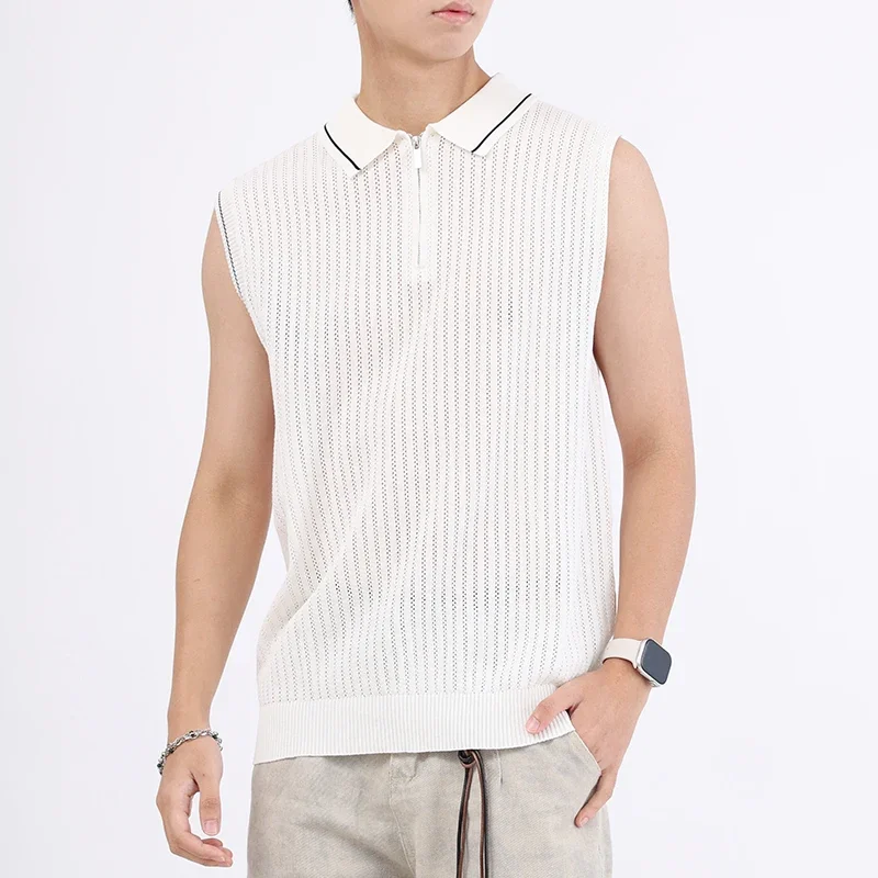 Summer Men Knitted Sweater Tank Top  New Fashion Street Style Sleeveless Men Tops Casual Ice Silk Men's Vest