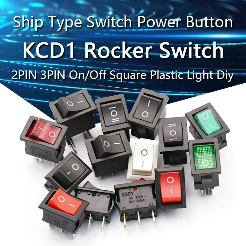 5PCS KCD1 2PIN 3PIN On/Off Square Plastic Rocker Switch DC AC 6A/250V Car Dashboard DIY Toy Parts Power Switch Light Switch