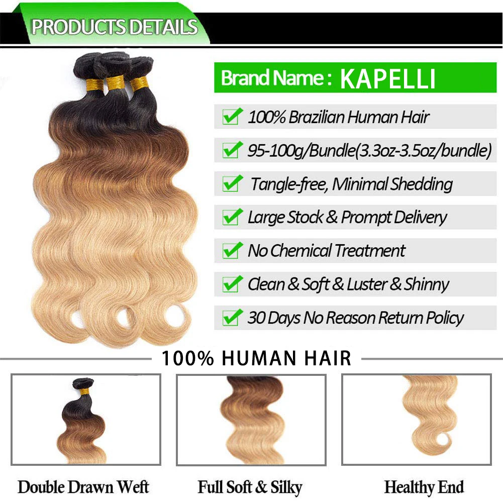 Bundles With Frontal Body Wave Human Hair Extensions Ombre Brazilian Human Hair Bundles Blonde Brown Remy Hair On Sale Clearance