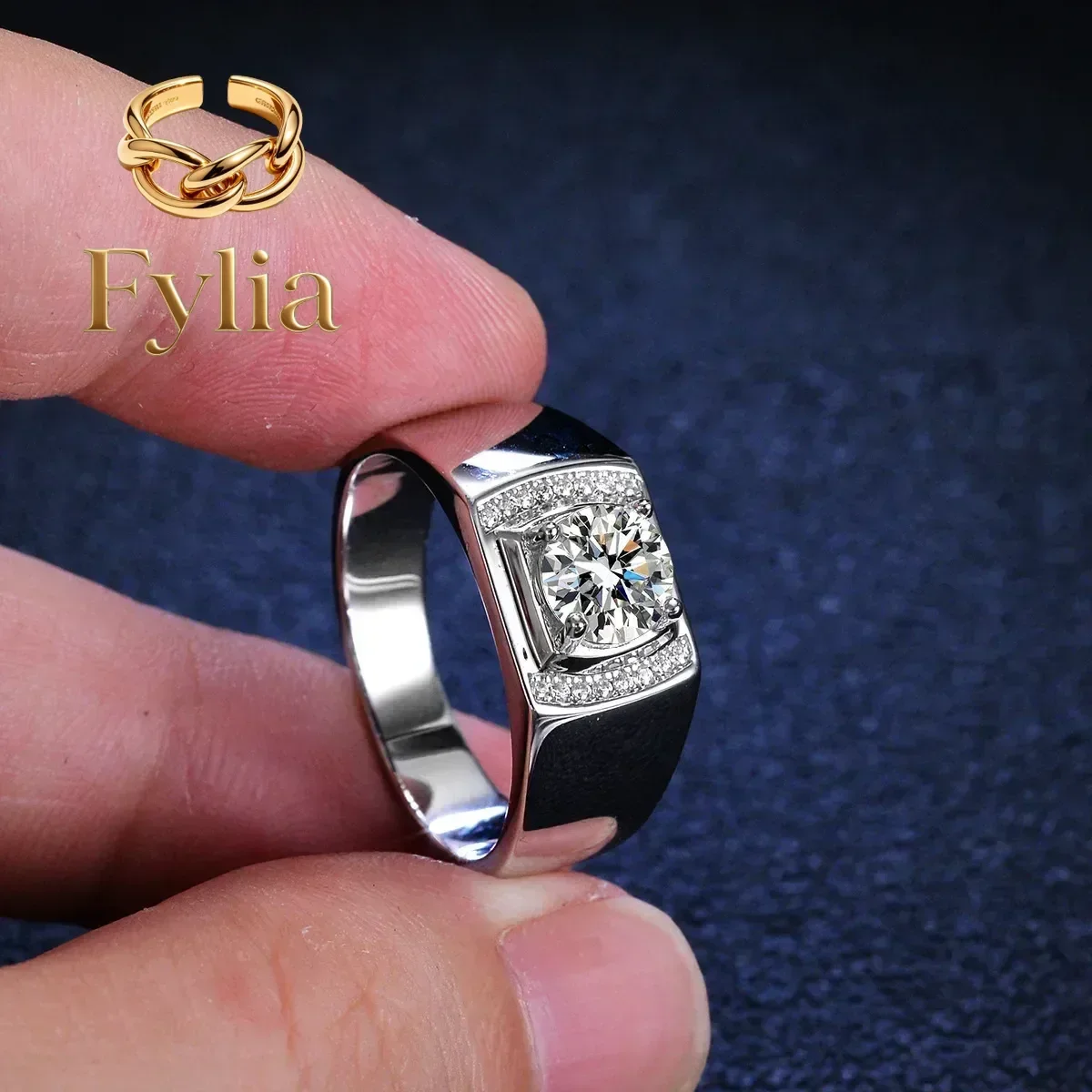 Fylia Jewelry   High - End PT950 Platinum Men's Ring with Moissanite Diamonds, Finished with Sophisticated Atmosphere