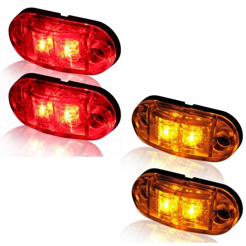 2PCS 12V 24V Orange Red Warning Light Side Marker Lamp  Truck Accessories Oval Clearance Trailer Truck Turn Signal Light Auto