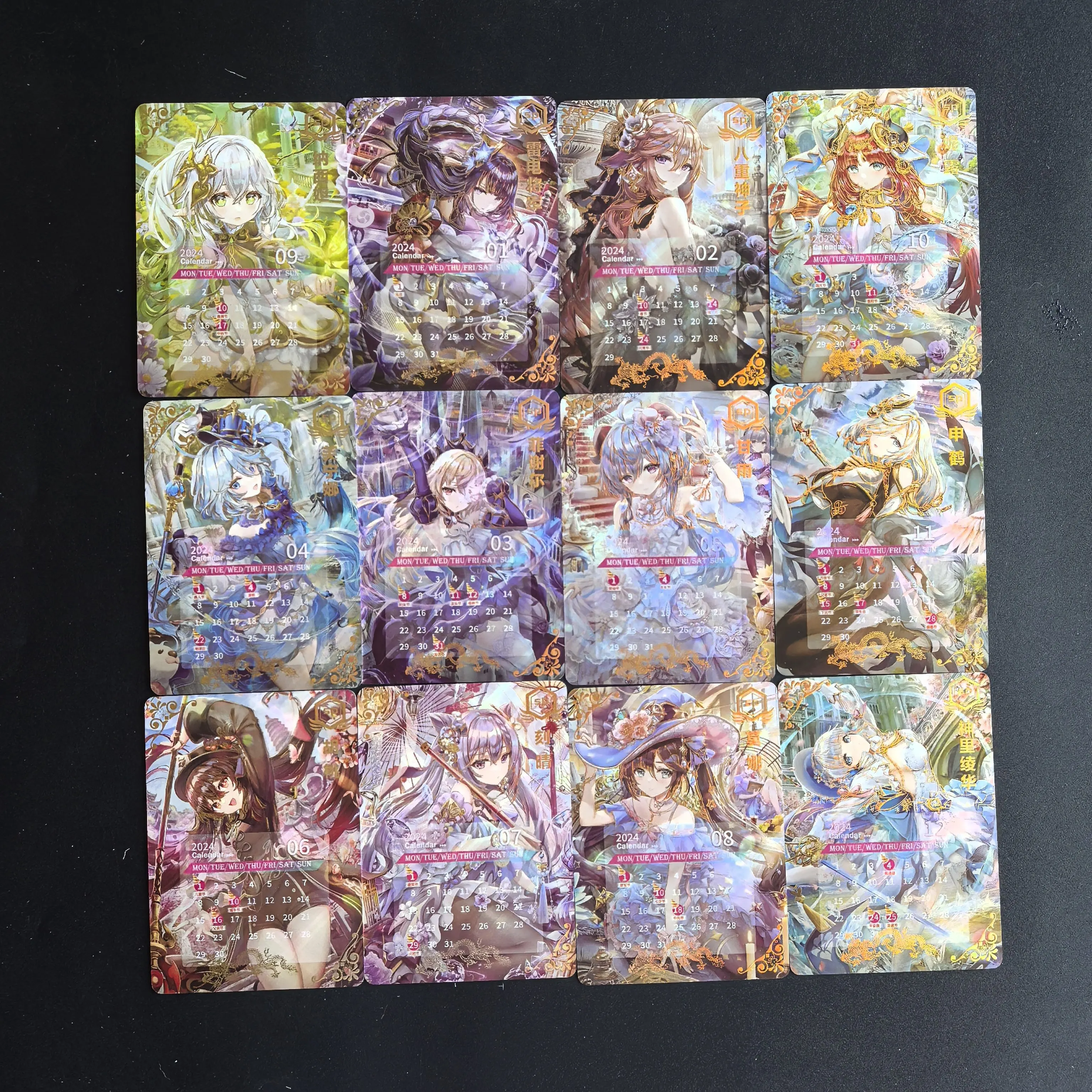 DIY12 sheets/set, Genshin Impact SP Card K1 Goddess Secret Whisper 2024 Calendar