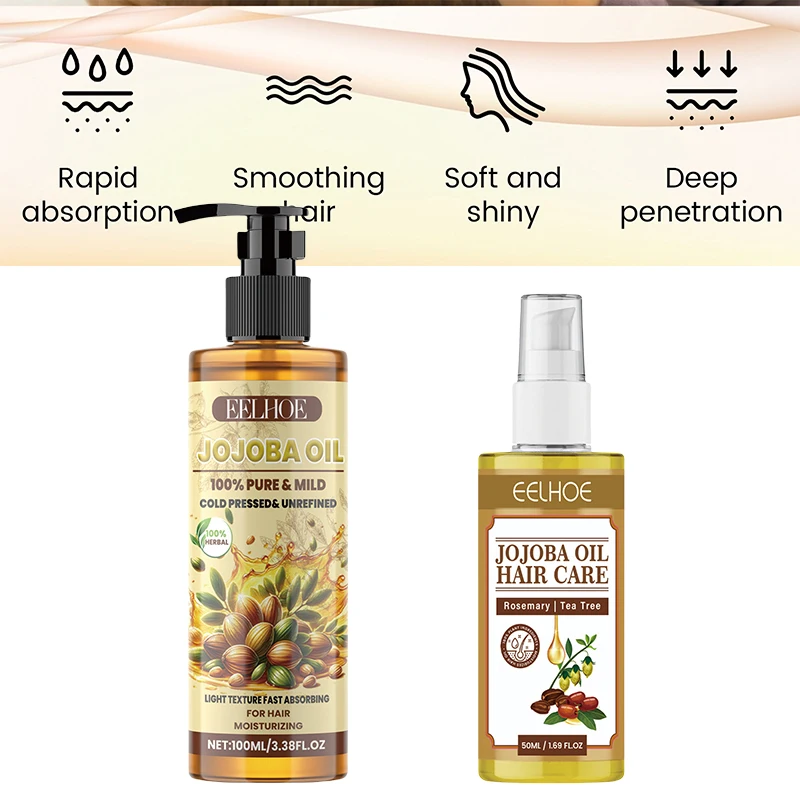 100% PURE Jojoba Oil Conditioner Mild HairSerum Smoothing Soften Repair Frizz Damaged Hair Anti-Dandruff Scalp Treatment Product