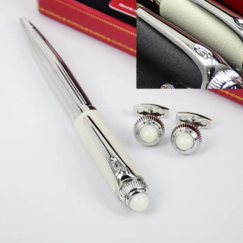 

AGD Roadster CT Luxury White Leather Cover Metal Barrel Ballpoint Pen Classic High Quality Silver/Golden Trim Writing Smooth