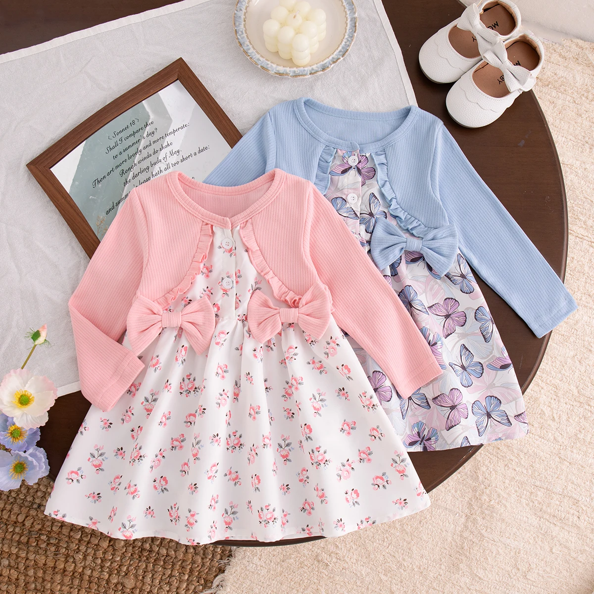 Girls Dresses Spring And Autumn Cotton Bow Printed Long Sleeve Baby Girl Dress Cartoon Cute Beach Baby Girl Clothing