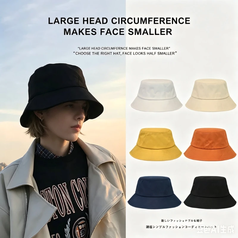Oversized Plain Bucket Hat, Soft Breathable Wide Brim Fisherman Cap, Unisex Casual Sun Hat for Big Heads, Outdoor Daily Wear