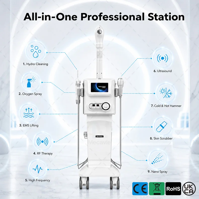 2026 Vertical 9 In 1 Hydro Dermabrasion Facial Machine Hot Spray Deep Hydration Skin Cleansing Rejuvenation Salon Spa Equipment