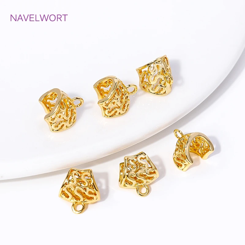 18K Gold Plated Brass Metal Hollow Pattern Opening Spacer Beads Charms Pendant Bail Connector For DIY  Jewelry Making Supplies