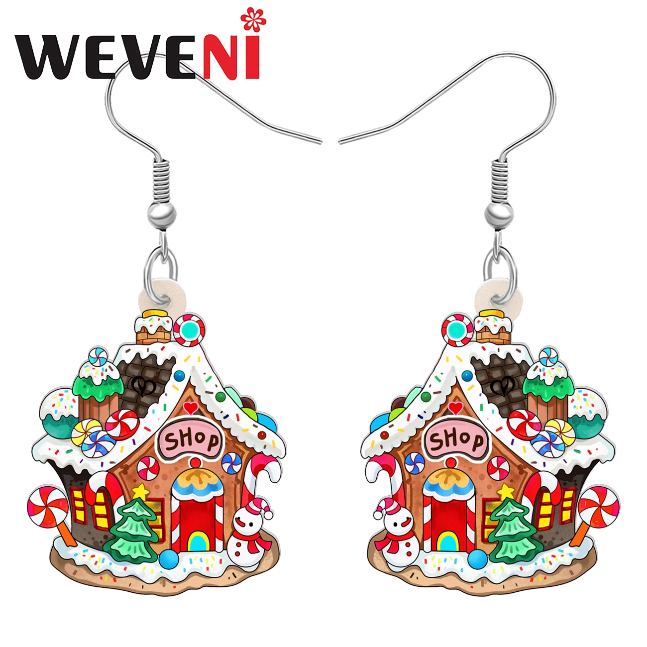 BONSNY Acrylic Christmas Gingerbread House Earrings Cartoon Candy House Drop Dangle Jewelry Gifts Decor For Women Girls Ornament