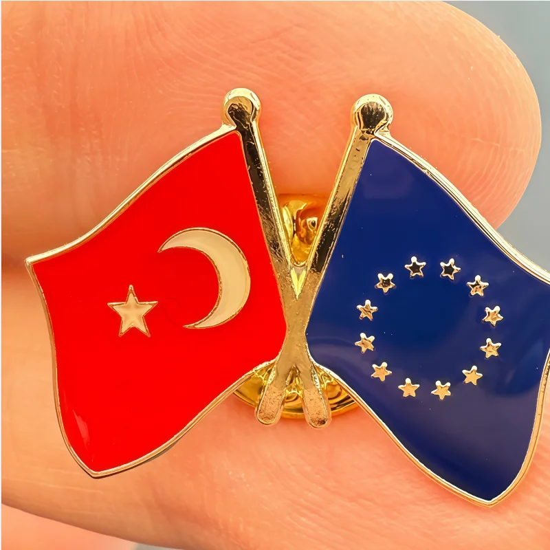 Turkey & European Union Flag Metal Soft Enamel Lapel Badge Pins Brooches