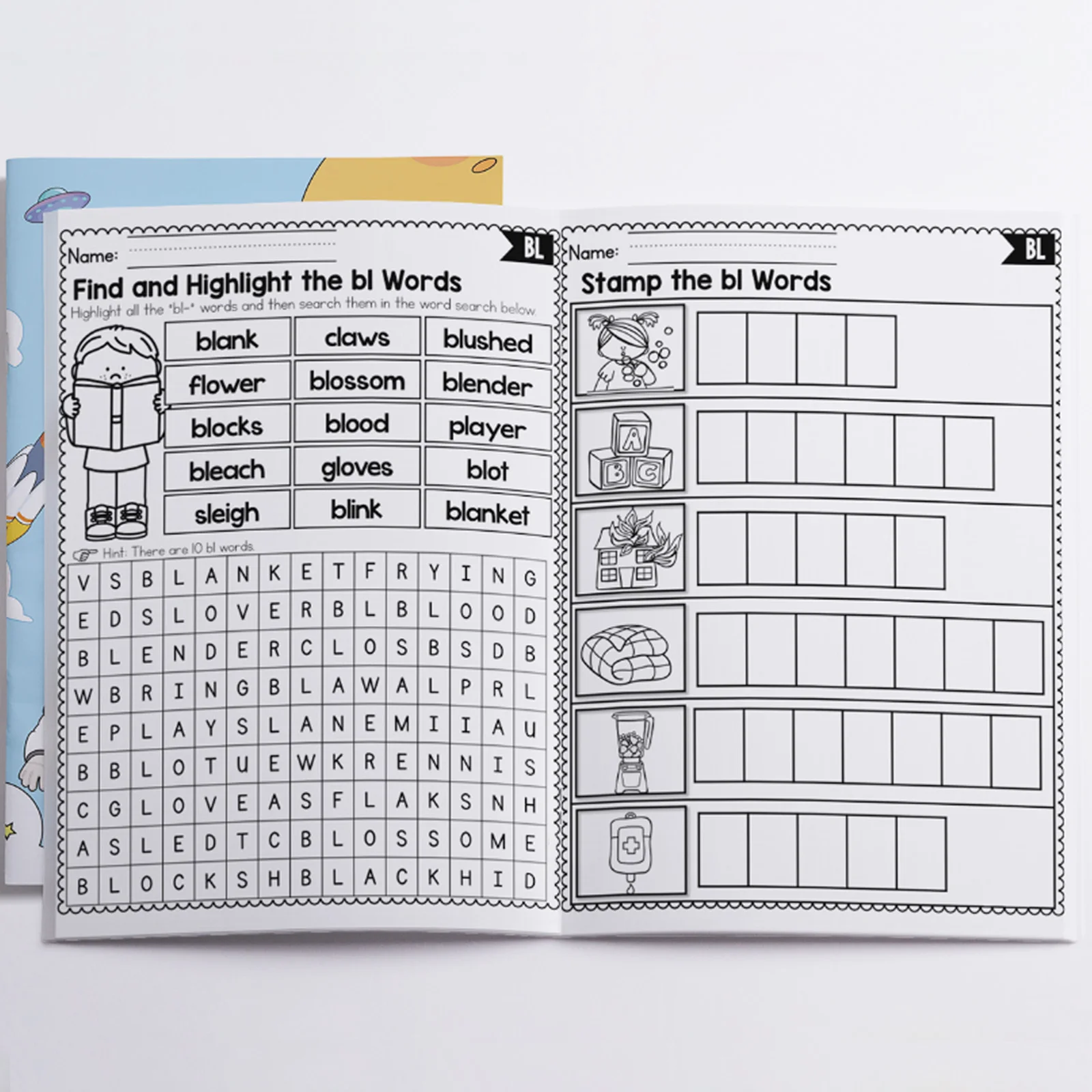 Kids English Word Coloring Workbook, Cute Cartoon Designs, Preschool Educational Activity Book for Fun English Learning