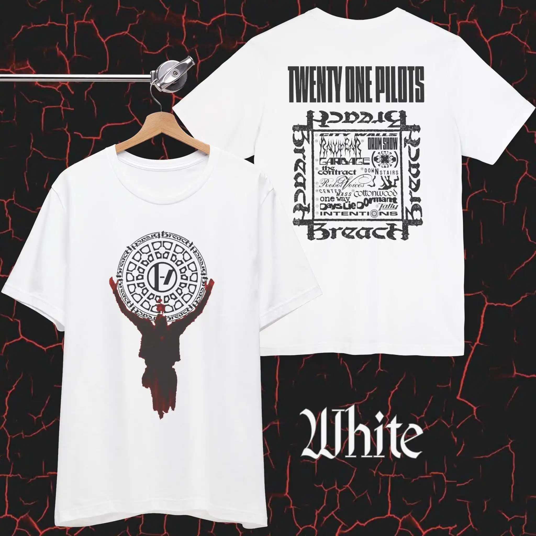 Twenty One Pilots Drag Path T-Shirt, Front & Back Print, Breach Album Tracklist, Unisex Tee