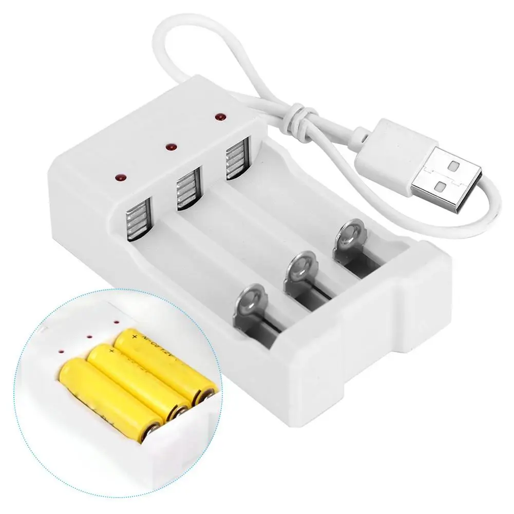 Eco-Friendly 3-Slot USB Charger A03 - High Temp Resistant for aa /AAA Batteries - White ABS Design