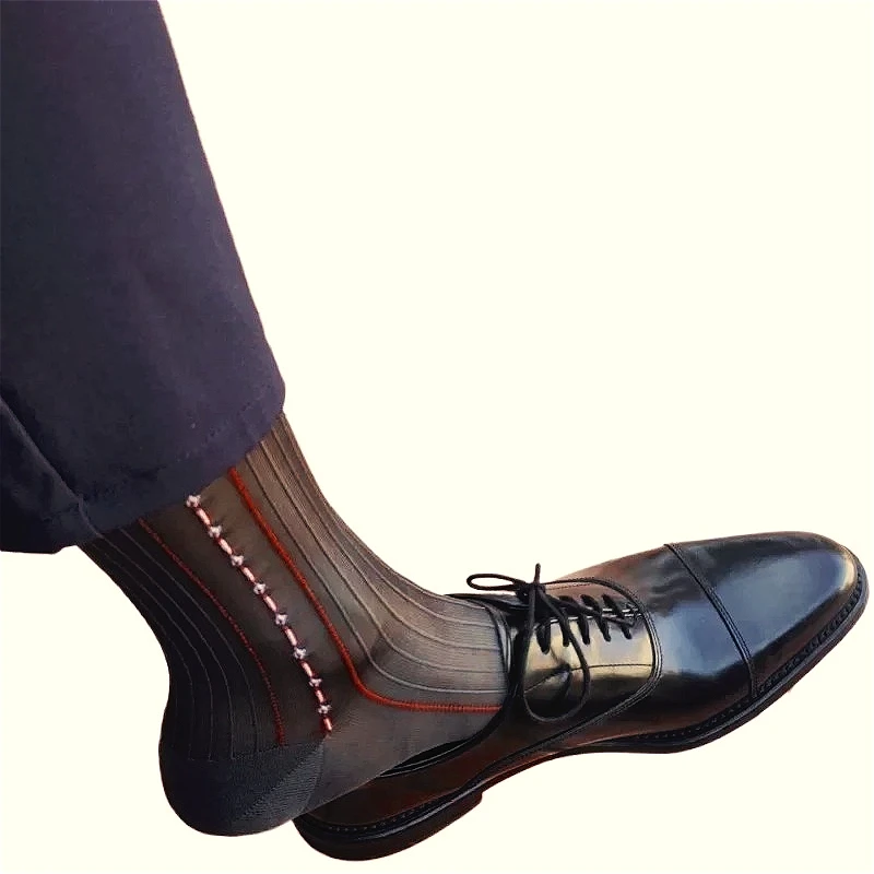 Chaussettes Jacquard pour hommes, chaussettes habillées d'affaires rayées à la mode pour hommes, bas formel transparent transparent, doux, Clubwear, chaussettes pour hommes