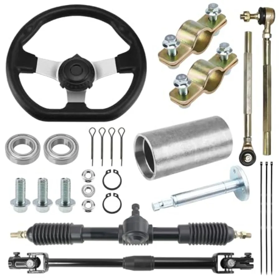 

270mm/10.6'' Front Steering Wheel 450mm/17.7'' Rack Pinion Adjustable Shaft Tie Rod Ends Assembly with 22mm/0.87'' Handlebar Mo