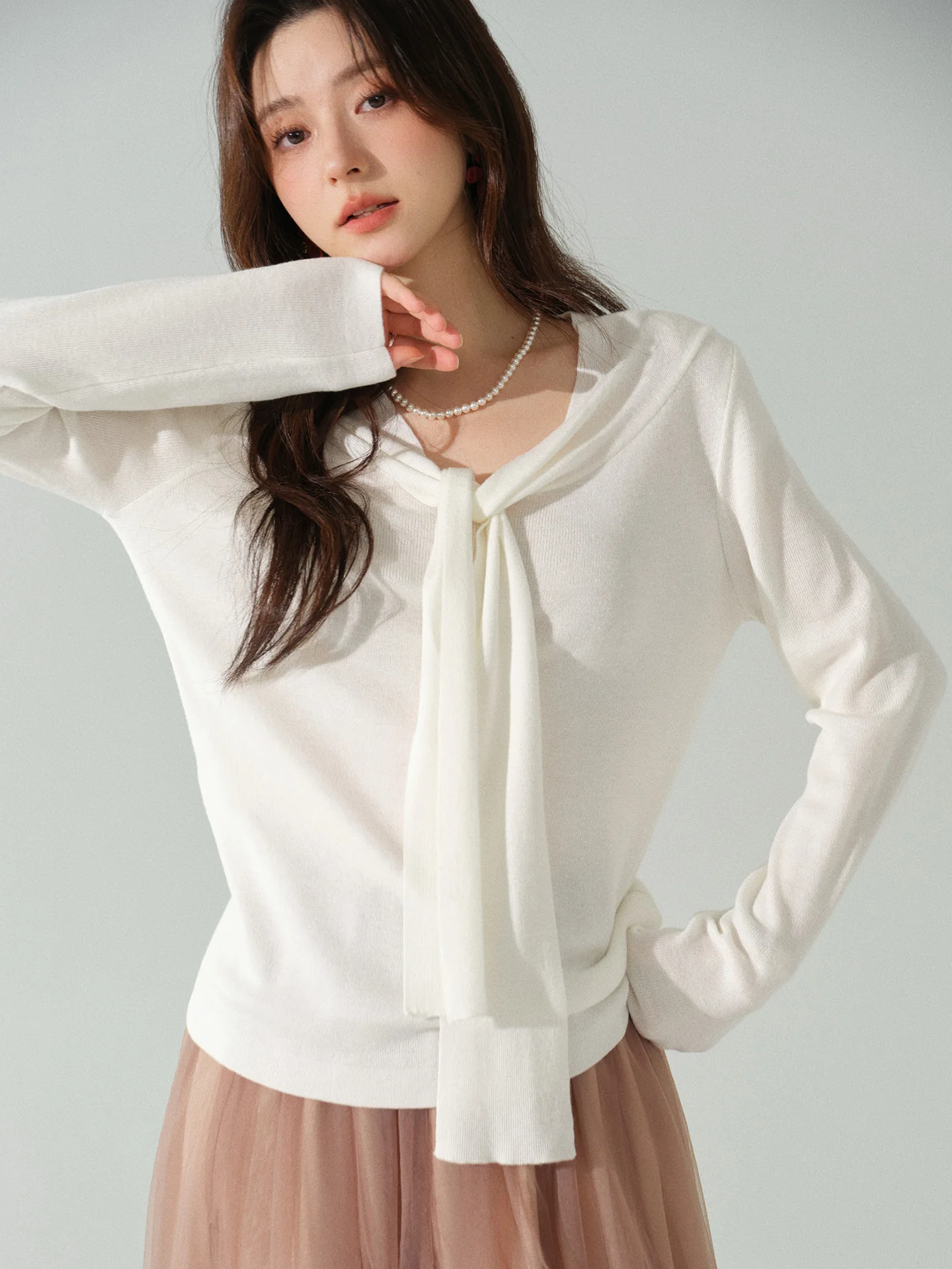 Элегантный вязаный топ для женщин, осенний пуловер с v-образным вырезом и галстуком, свитер с длинными рукавами, шикарный повседневный наряд, модная одежда из внутреннего слоя