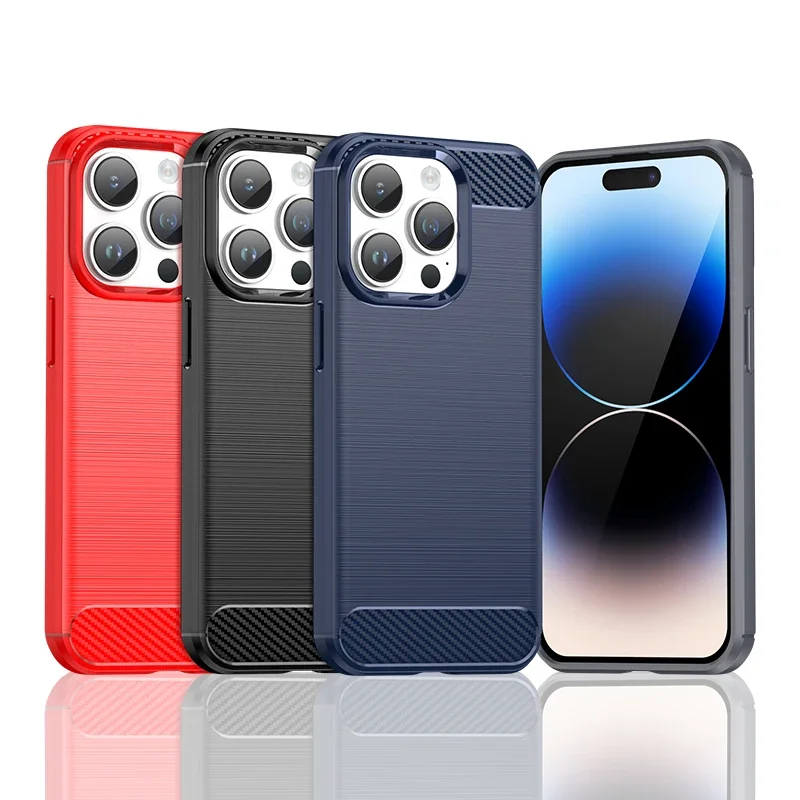 Carbon Fiber Silicone Frosted Case for iPhone 14/14 Plus/14 Pro/14 Pro Max Soft Shockproof Anti fingerprint full package Cover