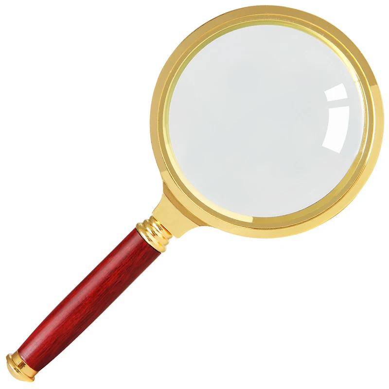 FINDAMAZE 60mm 70mm 80mm 90mm 100mm Portable Handheld 10X Magnifying Glass Retro Handle Magnifier Eye Loupe Glass