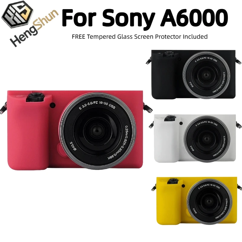 For Sony A6000 Soft Silicone Camera Case Shock‑Proof Anti‑Scratch Protective Cover With Free Tempered Glass Screen Protector