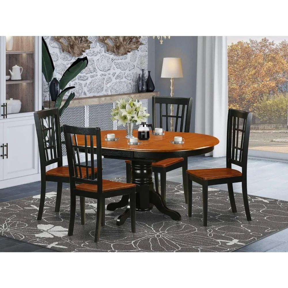 5 Piece Dining Set Includes an Oval Dining Room Table with Butterfly Leaf and 4 Wood Seat Chairs, 42x60 Inch, Black & Cherry