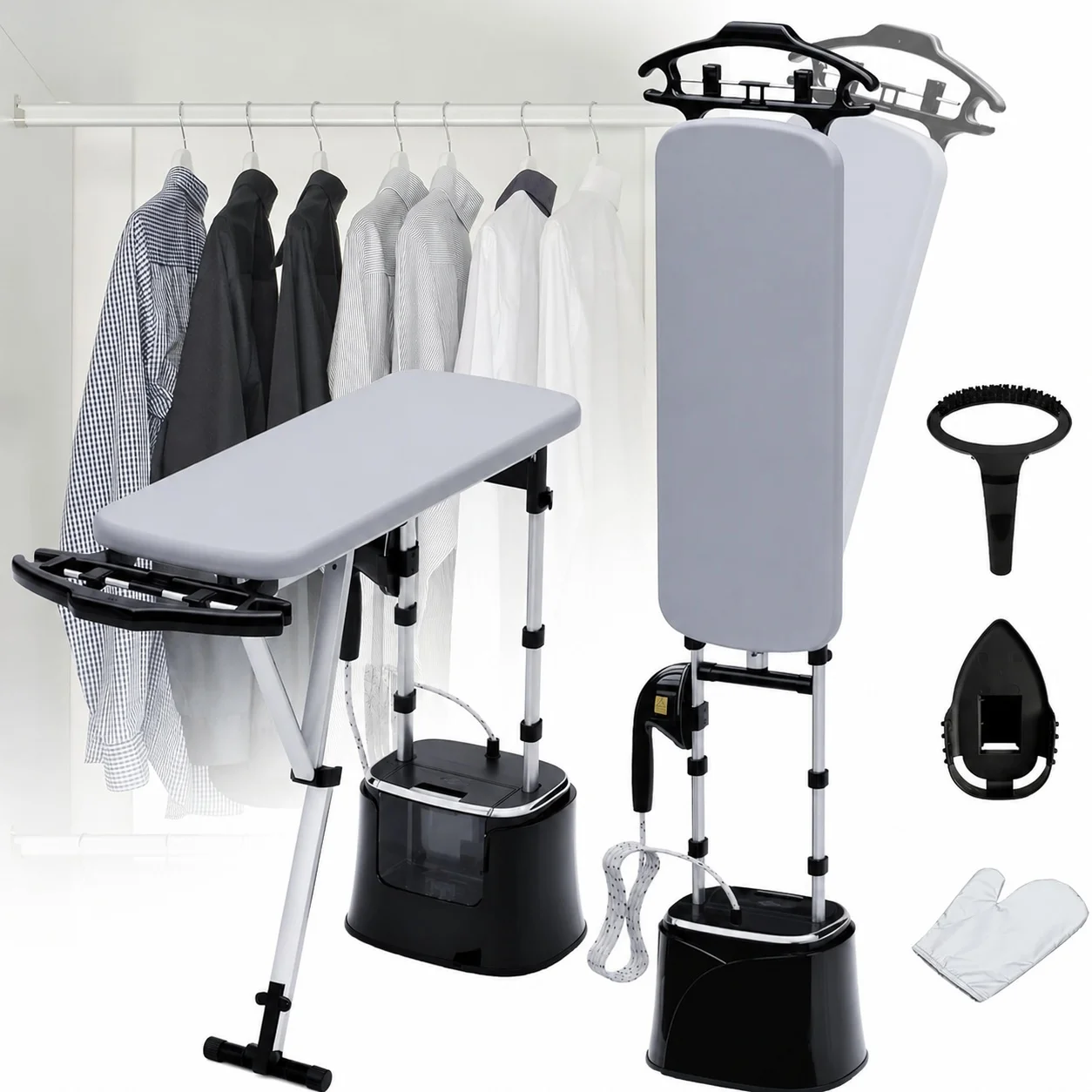 

Garment Steamer Standing Size 2000W 2.2L Water Tank 25s Fast Heat-Up 3 Steam Modes Flat Slant Hanging Iron Options Dry Ironing Professional Wrinkle Remover Black-Silver