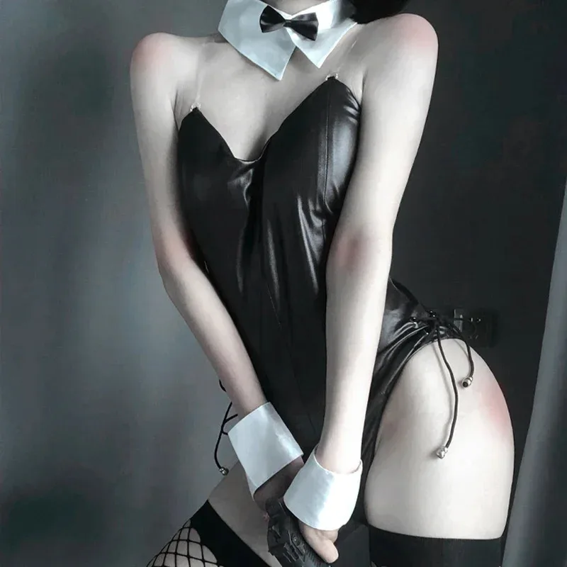 Set da donna sexy in ecopelle coniglietta carina, set da donna di coniglio, di buona qualità, può essere indossato per spettacoli di fumetti, costumi da coniglietto cosplay Kawaii