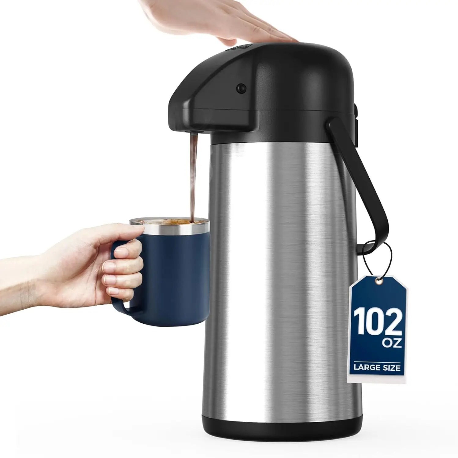 

3L Insulated Stainless Steel Coffee Carafe with Pump - Keeps Drinks Hot 24H, Cold 36H - Ideal for Parties & Events