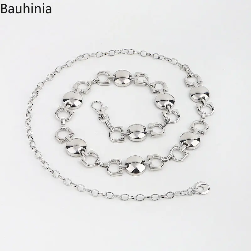 Bauhinia Fashion  Gold / Silver Metal Waist Chain Belt Dress Pant Waistband Simple Designer Woman Chain Belt