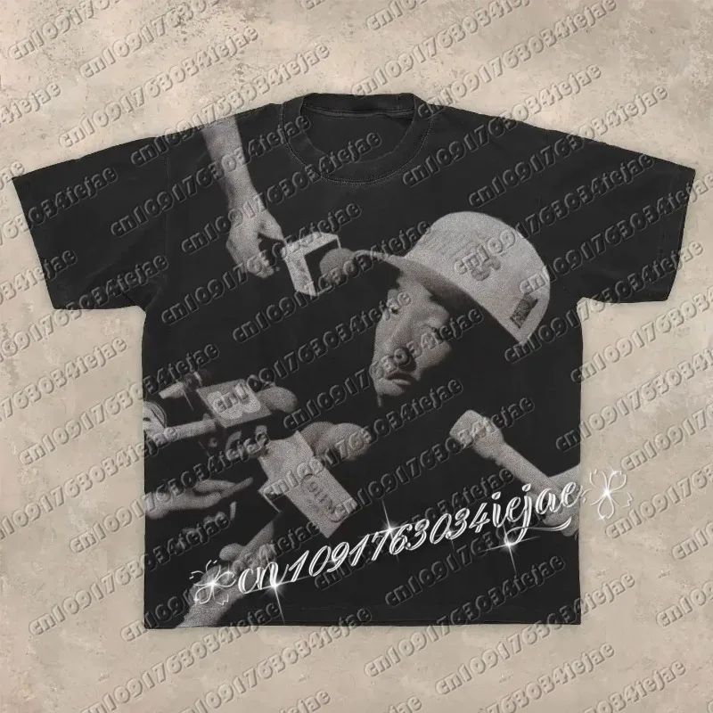 

American Hip-hop Character Pattern Printed Cotton T-shirt Casual Fashion Oversized T-shirt Harajuku Gothic RetroTshirts Unisex