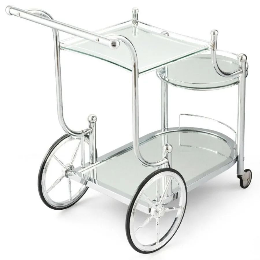 

Kitchen Rolling Bar Cart with Tempered Glass Suitable for Restaurant and Hotel