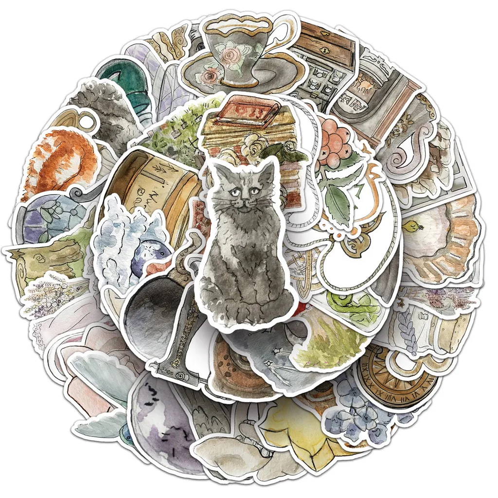 50-Piece Watercolor Stickers - Fresh & Vintage Graffiti Waterproof Decor for Backpack, Water Bottle, Laptops, Phones & Journals
