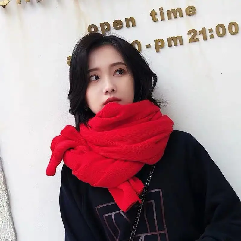 Luxus Kintted Winter Schal für Frauen Dicke Warme Kaschmir Halstuch Solide Bufanda Weibliche Weiche Poncho Foulard Winddicht Schal