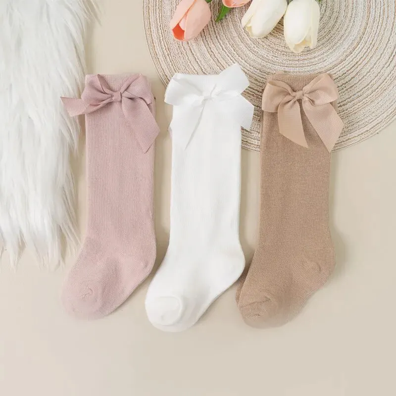 New Brand Baby Toddlers Socks Autumn Spring Children Girls Knee High Long Sock Cotton Big Bow Spanish Style Kids Floor Socks