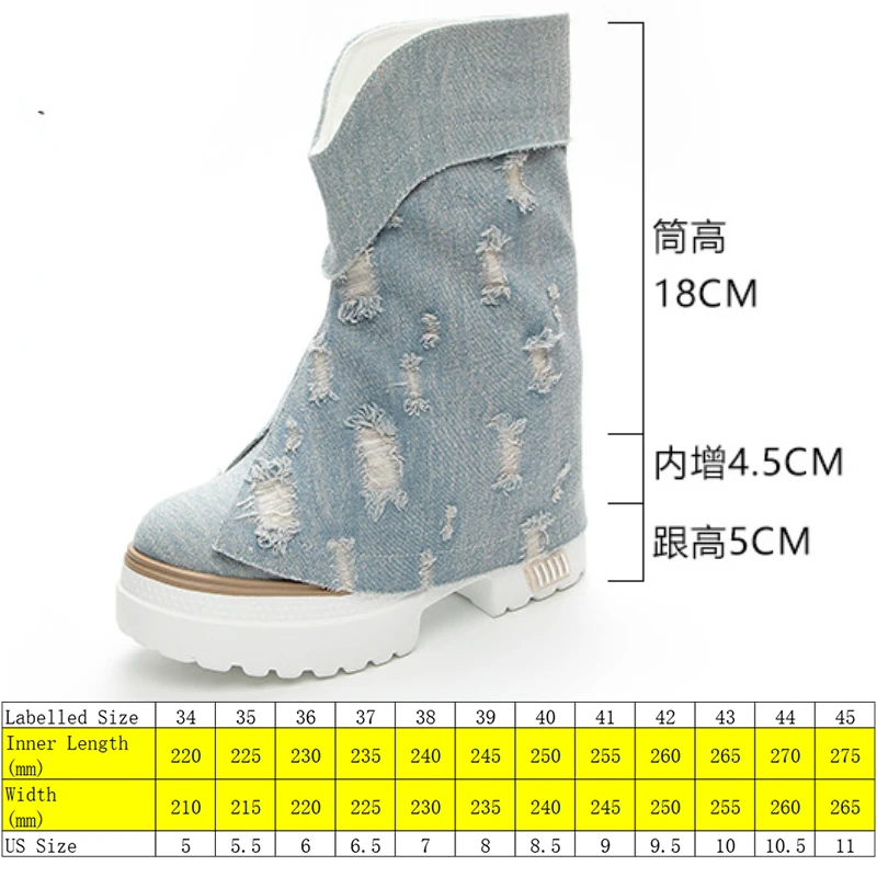 Fujin 9.5cm Denim Ankle Boots Platform Wedge Chunky Heel Women Casual Spring Autumn Modern Fashion Mixed Color Mid Rise Shoes