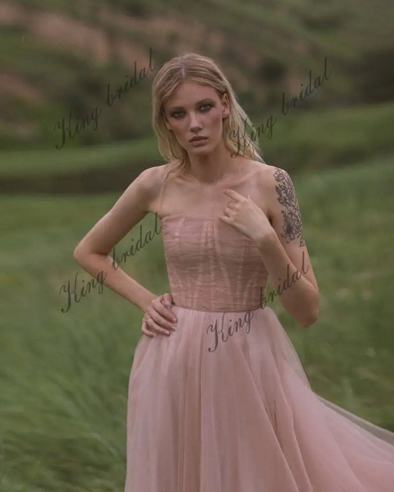 Румяное корсетное свадебное платье А-силуэта, романтическое свадебное платье, тюлевое платье, свадебное платье, вечерние платья, простое свадебное платье