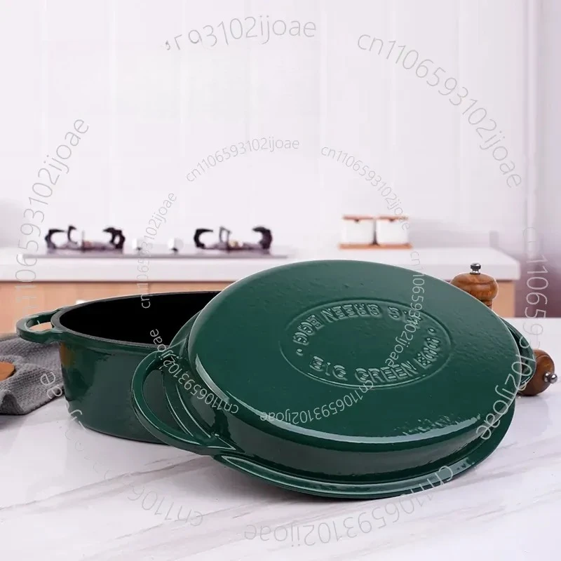 Cast Iron Enamel Western Restaurant Hotel Tableware Induction Cooker Open Flame Green Oval Large Saucepan