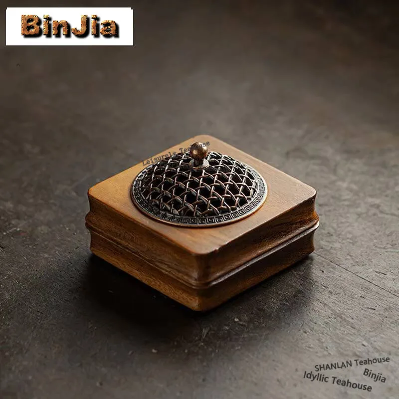 Handmade Walnut Wood Aromatherapy Stove Chinese Dragon And Phoenix Square Incense Holder Aesthetic Smell Distributor Teaware