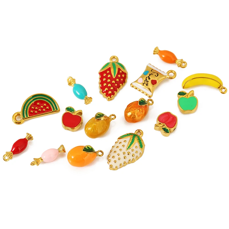 3pcs Stainless Steel Enamel Apple Banana Strawberry Charm Pendant for DIY Necklace Bracelet Earrings Jewelry Making Accessories