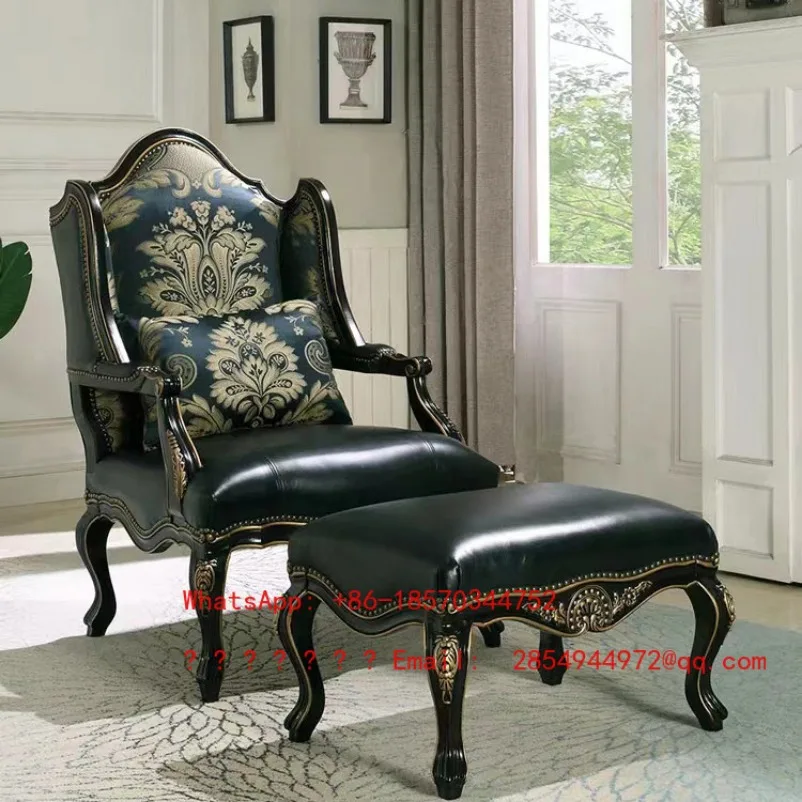 

American Style Solid Wood Single Sofa Chair High Back Living Room Lounge Chair Vintage Accent Armchair with Ottoman