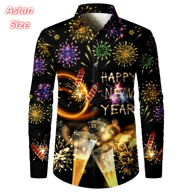 

Гавайские рубашки с рождественским узором и День Благодарения для мужчин, новогодние рубашки Aloha с 3D принтом Санта-Клауса, повседневные топы, свободная блузка с длинным рукавом