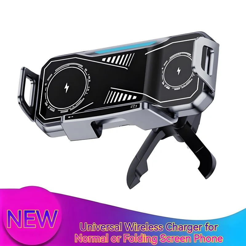 

15W Universal Car Wireless Charger Mount for Foldable/Normal Phones - 90° Touch Rotate & Extend Air Vent Clip One-Hand Operation