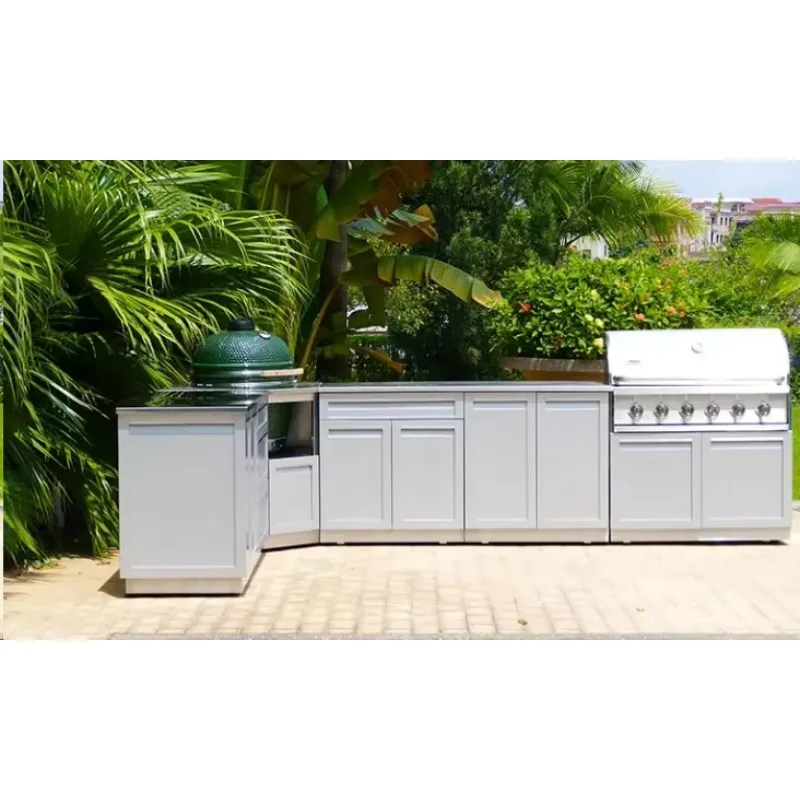 Storage Drawer Outdoor Kitchen Modular Unit with Compact Food Preparation Surface Counter for Small Deck Spaces