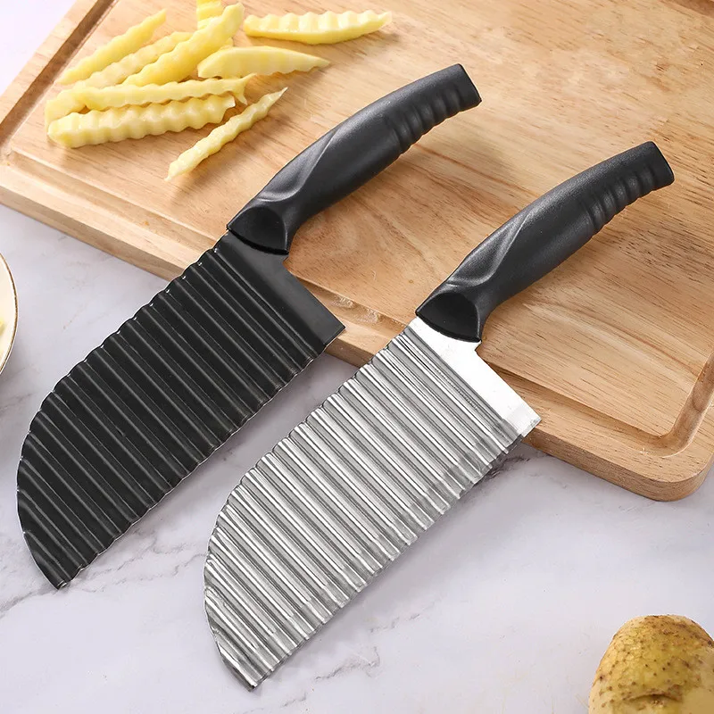 

Stainless Steel Potato Cutting Wave Knife Chip Slicer Manual Kitchen Strip Cutters Flower Knife Shredding Knife French Fry Make