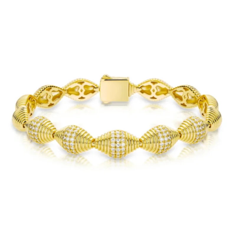 Bellux 925 Silver Synthetic Zircon Bracelet Pinecone Gold Ball Yellow Gold Plated Circle Stripe Vintage Bracelet