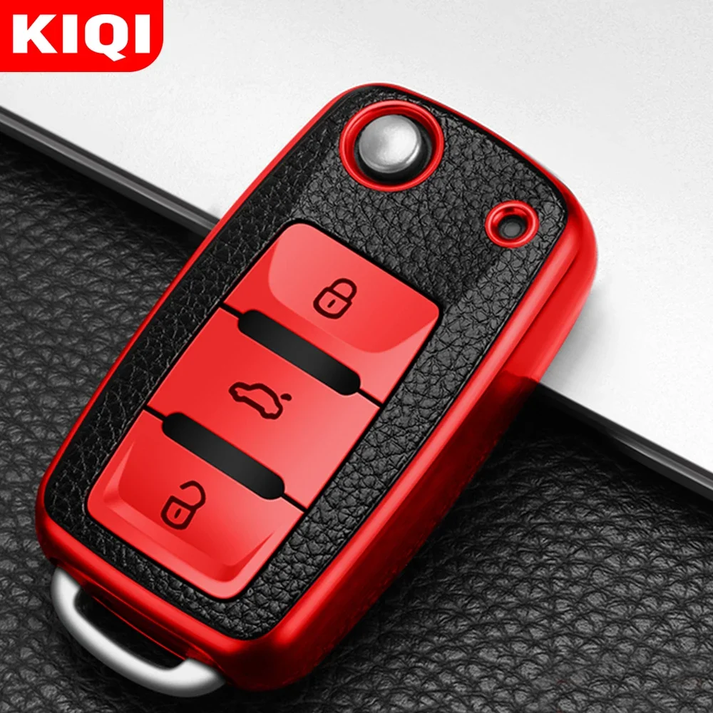 KIQI TPU Leather Car Key Case Cover for Volkswagen VW Golf 4 5 6 Jetta Polo Passat Skoda Superb Octavia Fabia Seat Ibiza Leon