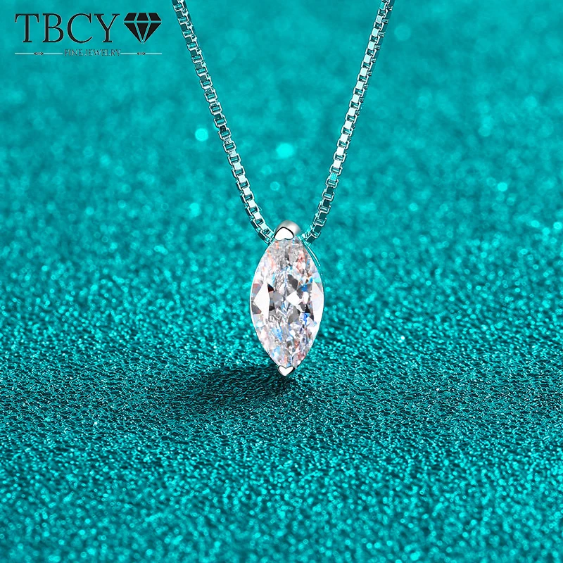 

TBCYD 1CT D Color Real Moissanite Marquise Pendant Necklace Women's S925 Silver Chain Necklaces Wedding Jewelry With GRA