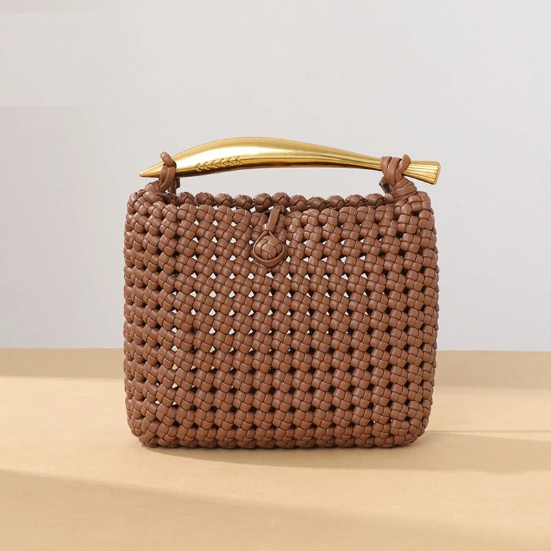 

Женская сумка через плечо из искусственной кожи премиум-класса, роскошная дизайнерская вязаная сумка через плечо, трендовая сумка 2025, коричневый кошелек