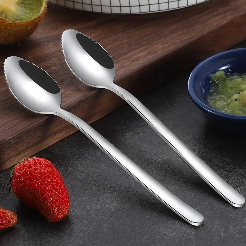 F19B 2 PCS Home Stainless Steel Grapefruit Spoon Ice Cream Dessert Spoon Serrated Fruit Coffee Stirring Spoons Teaspoons
