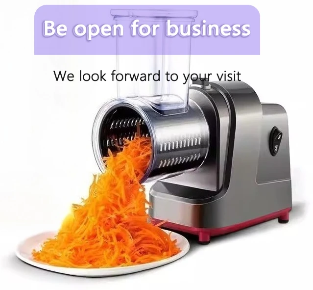 Home-use electric vegetable chopper with drum for slicing and cutting coarse or fine shreds, fully automatic for cutting potato