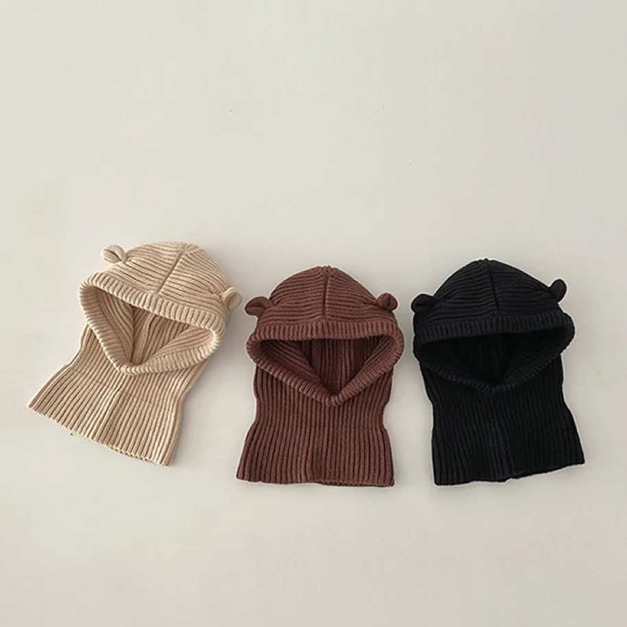 

Korea Style Baby Knit Hat Scarf 2025 Winter Autumn Kids Beanie Cap With Ear Solid Color Soft Baby Bonnet Cap For Girls Boys